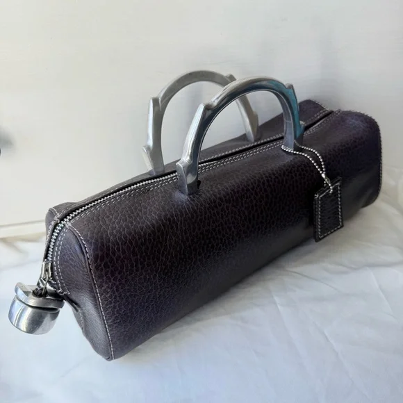 Latica Vintage Y2K Pebbled Leather Barrel Bag | Purple Silver Handle - Picture 1 of 17